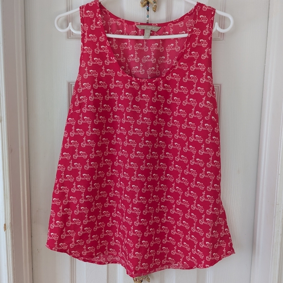 Women's BANANA REPUBLIC Petite M Pink White Scooter Print Tank Top - Picture 6 of 9